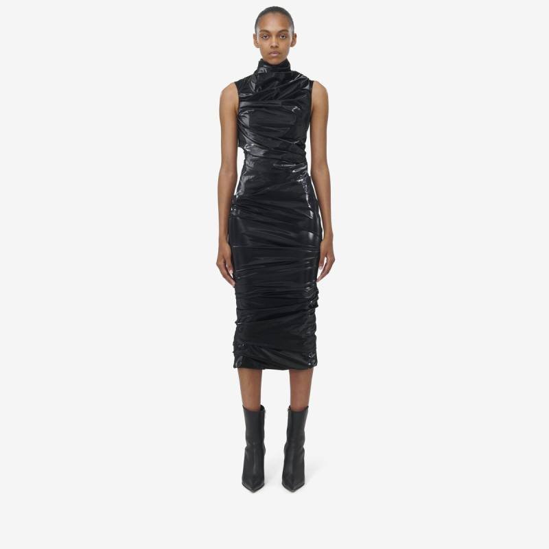 Alexander McQueen Women's Black Laminated Jersey Dress - 14 (Polyester)